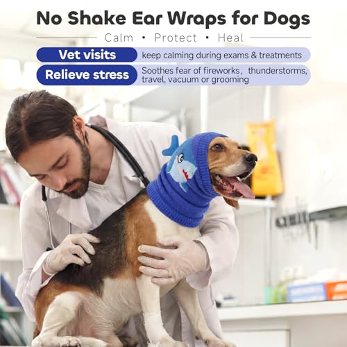 Image of Nanaki Soft Dog Ear Muffs Noise Protection for Thunder Fireworks Dog Ear Cover for Grooming Bath,Comfort Calming No Shake Ear Wraps for Dogs Hematoma,Snoods for Eating Drinking with Cute Shark