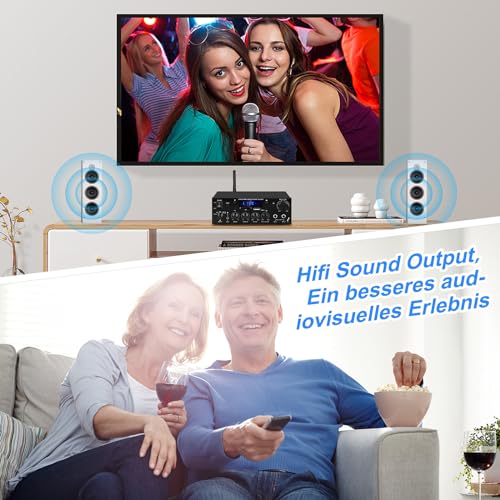 Amplificador de audio para el hogar, KS-33BT 2 canales Bluetooth 5.0, amplificador HiFi, RMS 60 W x 2 Max 400 W X 2 Amplificadores estéreo receptor W/Echo, USB/SD/AUX/BT.C/FM Micrófono para cine en - imagen 5