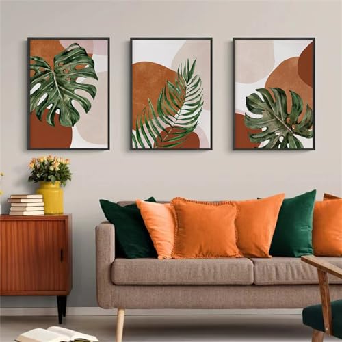 Pintura sobre lienzo de hojas tropicales para transformar paredes vacías en salones u oficinas