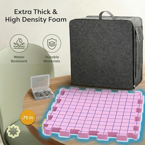 Image of Unordinary Granny Crochet Blocking Board Set - 9 Extra Thick Interlocking Mats with Grid, 150 T-Pins, Felt Storage Bag and Cotton Pouch (Blush Pink)