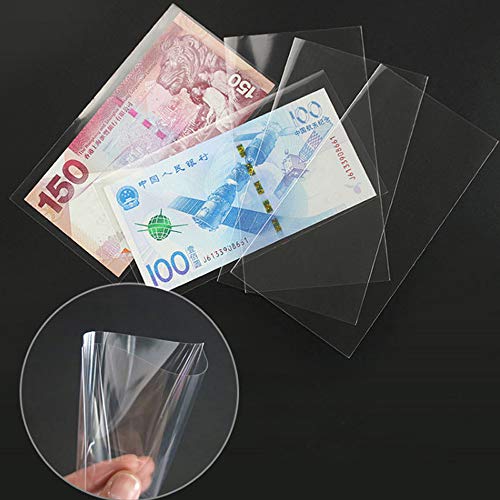 YASUOA 100 Pieces Clear Paper Money Holder with Storage Case, Bill Protector Slab Holder, Album Banknotes Currency Collection Sleeves Protector Bag