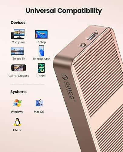 ORICO Upgraded M.2 NVME SSD Enclosure 40Gbps PCIe3.0x4 USB C Adapter, Aluminum NVME PCIe 2280 M-Key(B+M Key) External Solid State Drive Case, Support Thunderbolt 3/4 USB3.2/3.1/3.0/Type C-M224-Golden