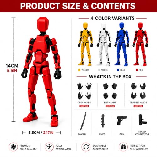 Image of ONNGEO 4 PC Action Figures Titan 13, 3D Printed Multi-Joint Movable Robot, T13 Lucky Action Figure, Dummy Robot Action 13, Desk Decoration Creative Robots, Nova 13 Mechanical Doll (YWBR)