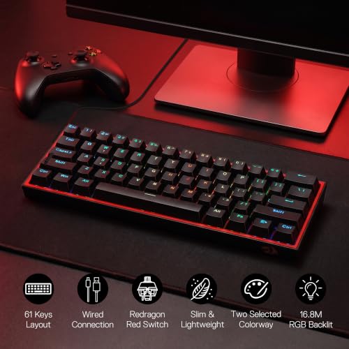 Image of Redragon CB201 Gaming Keyboard & Mouse Combo, 61 Keys K617 Wired RGB Gaming Keyboard and 8000 DPI Wired M612 Gaming Mouse Bundle, Black
