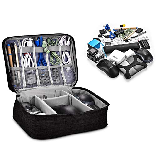 TOBION Electronic Organizer Travel Electronics Accessories Cases Protable Small Universal Cable Storage Bags for Charger,USB Cables, Phone,Hard Drives, Power Bank, Earphone,SD Card -Black