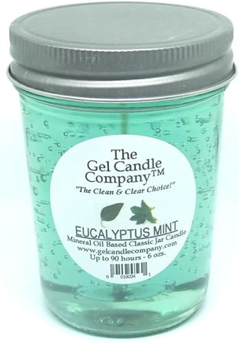 Vela clásica en tarro a base de aceite mineral con aroma a menta de eucalipto hasta 90 horas por The Gel Candle Company