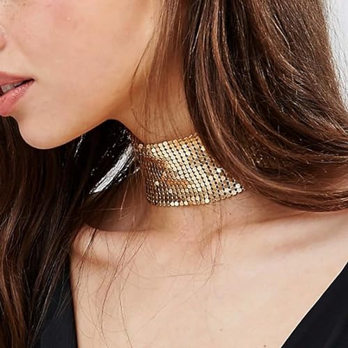 Atentuyi Gold Kette Metall Netz Choker Punk Pailletten Choker Halskette Kurz Dick Kragen Modeschmuck Für Frauen Und Mädchen