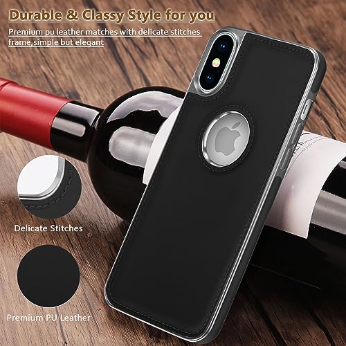 Image of Amazon Basics Back Cover iPhone X /Xs Silver Electroplated Chrome | Full Camera Protection | Chrome Leather | Flexible Pu Leather Bumper Case (Black)