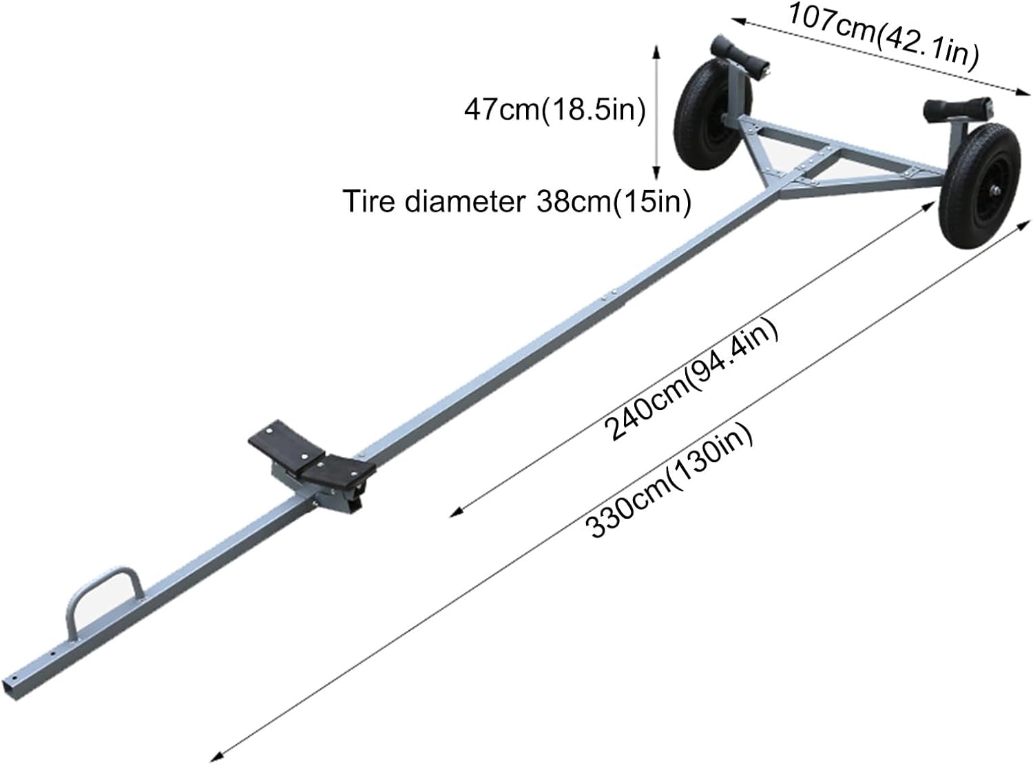 Boat Trailer Trolley, Heavy Duty Canoe Trolley Cart with Pneumatic Tires, Carrier Trailer Tote for Moving Kayak Motorboat Fishing Boat(330x107x47cm)
