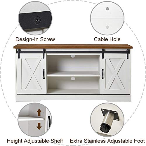 Amerlife-TV-Stand-Sliding-Barn-Door-ModernFarmhouse-Wood-Entertainment-Center-Storage-Cabinet-Table-Living-Room-with-Adjustable-Shelves-for-TVs-Up-to-65-Distressed-WhiteRustic 51dze4DbtPL