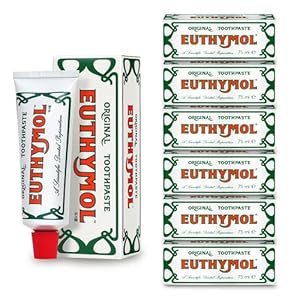 Origineel Euthymol Tandpasta 75ml x 6, Geen fluoride, anti-plaque, antibacterieel, bescherming tegen gaatjes, tanden tandvlees schoon gezond, koele muntverfrisser, dagelijkse mondverzorging tandglazuur