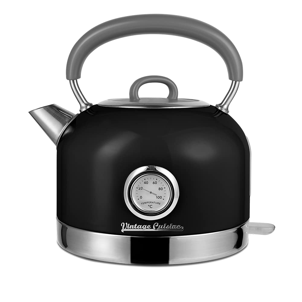 BOUILLOIRE ÉLECTRIQUE RÉTRO VINTAGE CUISINE AVEC THERMOMÈTRE (Black)