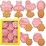 Moldes de galletas con temática de festival de abejas, 8 sellos de plástico para galletas, diseño de festival de abejas, juego de hornear para niños