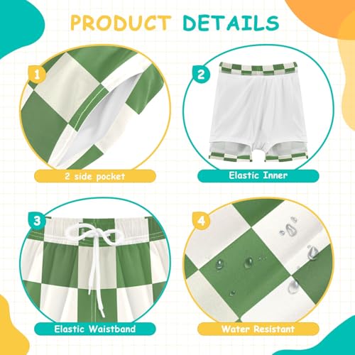 Bolaz Toddler Boys Swimwear Swim Trunks with Compression Liner 4T Green White Checkered4