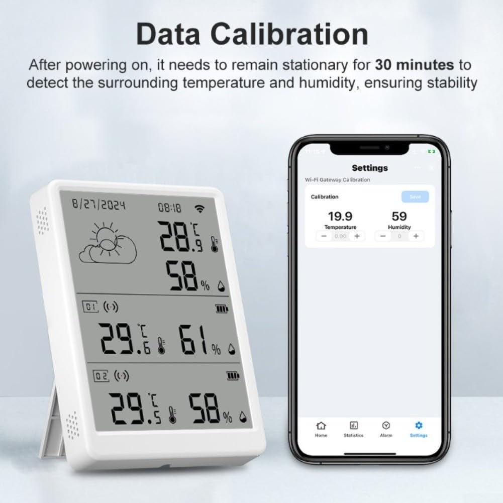 Thermomètre et hygromètre WiFi avec 2 capteurs, moniteur d'humidité intelligent pour application Alexa, télécommande, jauge de température de haute précision pour la maison, le bureau, la serre, la