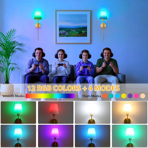Image of LOUSACE Battery Operated Wall Sconces Set of 2, Rechargeable Wireless Wall-Mounted Sconce with Remote Control & 5200mAh Dimmable Bulbs, Gold Wall Sconces Decor Set for Bedroom Living Room Entryway