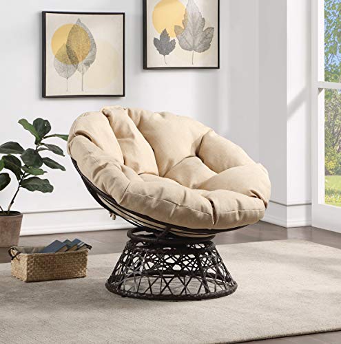 Image of OSP Home Furnishings Wicker Papasan Chair with 360-Degree Swivel, Brown Frame with Cream Cushion