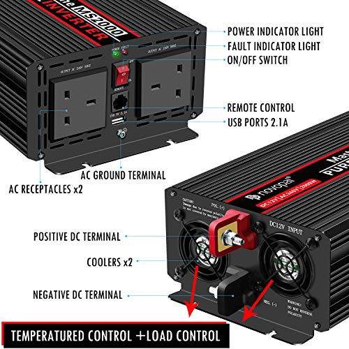Novopal Pure Sine Wave Power Inverter 2000 Watt /4000w 12V DC to 110V/120V Car Inverter with Remote Control for Laptops,Emergency,Camping and Home,RV etc