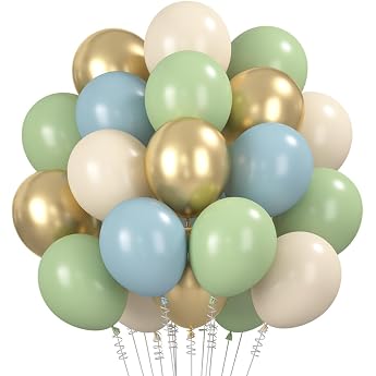 Balloons Green Blue Pack of 60 Balloons Sage Green Blue Gold Balloon Green Blue with Sand White Gold Balloons Birthday Blue Sage Green for Boys Baby Shower Wedding Youth Initiation Party Decoration