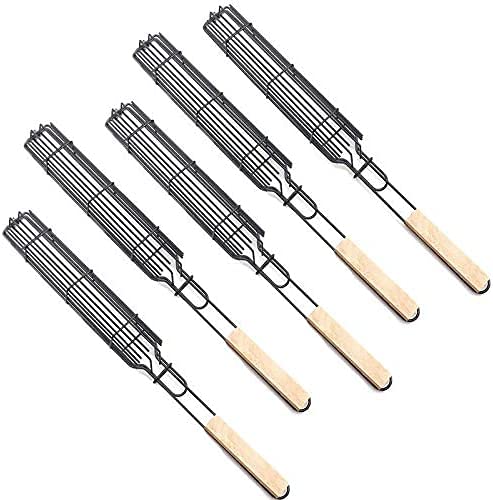 Kabob Grilling Basket Reusable Durable Anti-Corrosion Wooden Handle Barbecue Tool Grill Basket Grill Net (6)