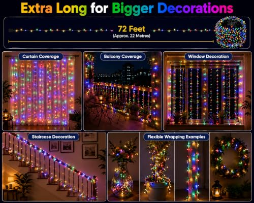 Image of Quace 72 Feet Multicolor LED Fairy String Lights, Flexible Wire, Decorative Lights for Home, Diwali, Christmas, Wedding, Party, Balcony & Outdoor Decoration, Pack of 1