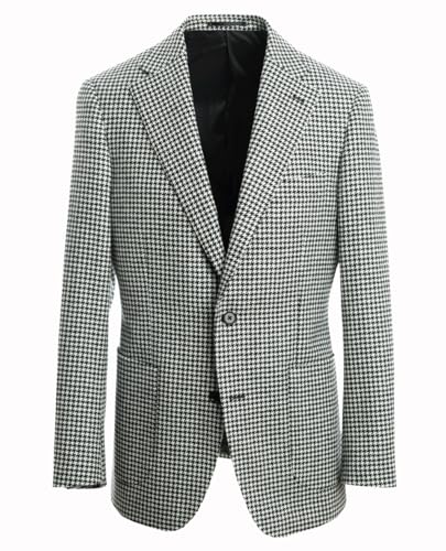 Houndstooth Blazer Men Tweed Dogstooth Plaid Sports Coat Jacket Suits Slim Fit Wedding Tuxedo Prom Grooms