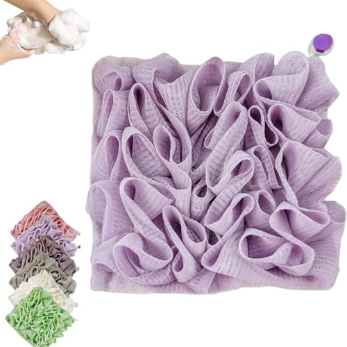 2 in 1 Loofah Washcloth with Soap Pocket & Drawstring, Mesh Shower Scrubber Glove, Bath Sponge for Men & Women