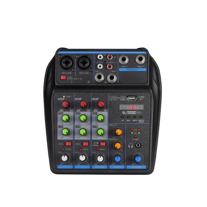 Table de mixage audio, Console de mixage DJ à 4 canaux avec table USB Bluetooth 48 V Phantom Power