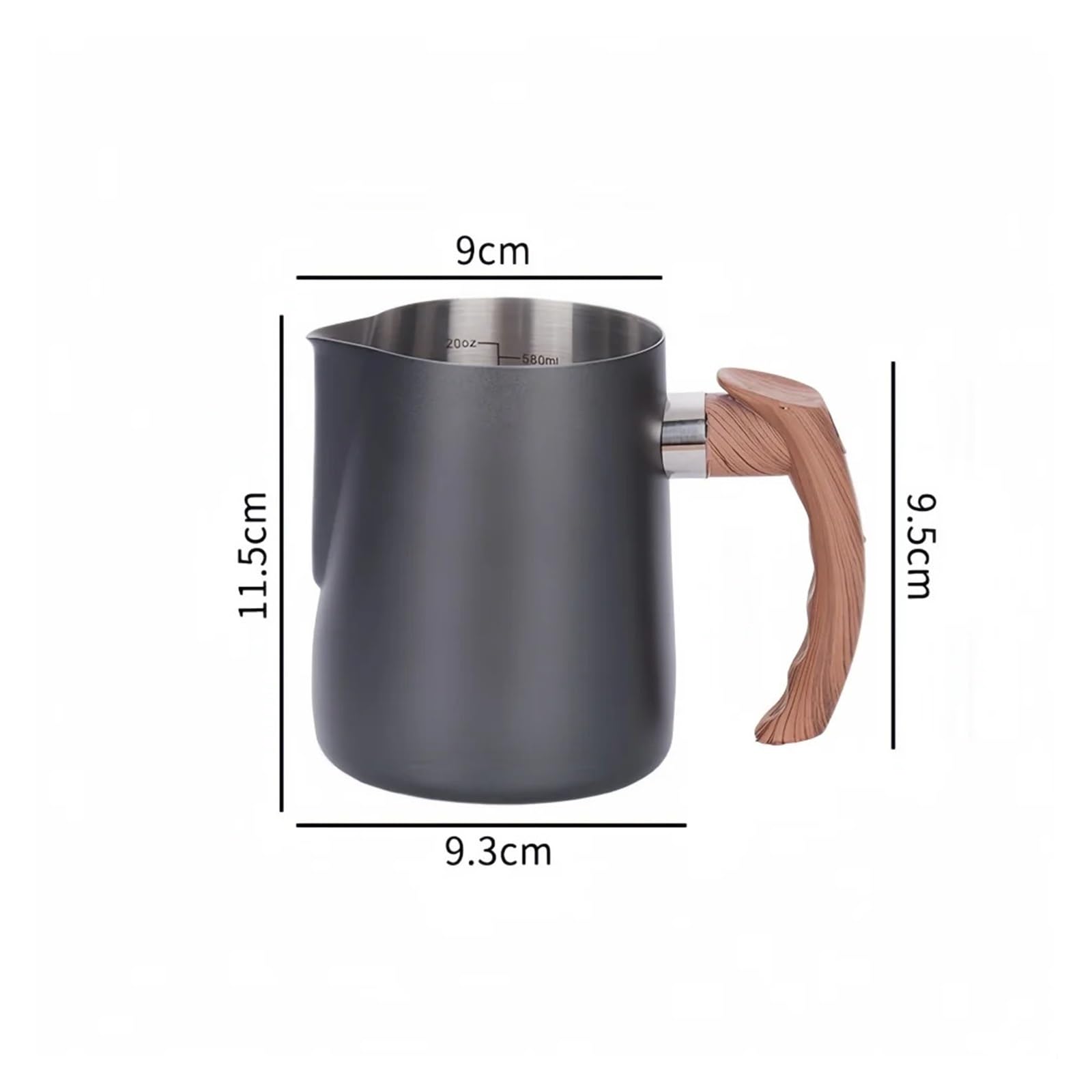 Jarra de espuma café y leche 600ml, jarra medidora con mango madera acero inoxidable 304, utensilios(Beige)