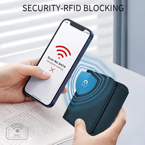 Image of Women Small Wallet RFID Blocking Slim Wallet with Coin Pocket Tri-Fold Credit Card Holder with ID Window and Keychain (Lake Blue)