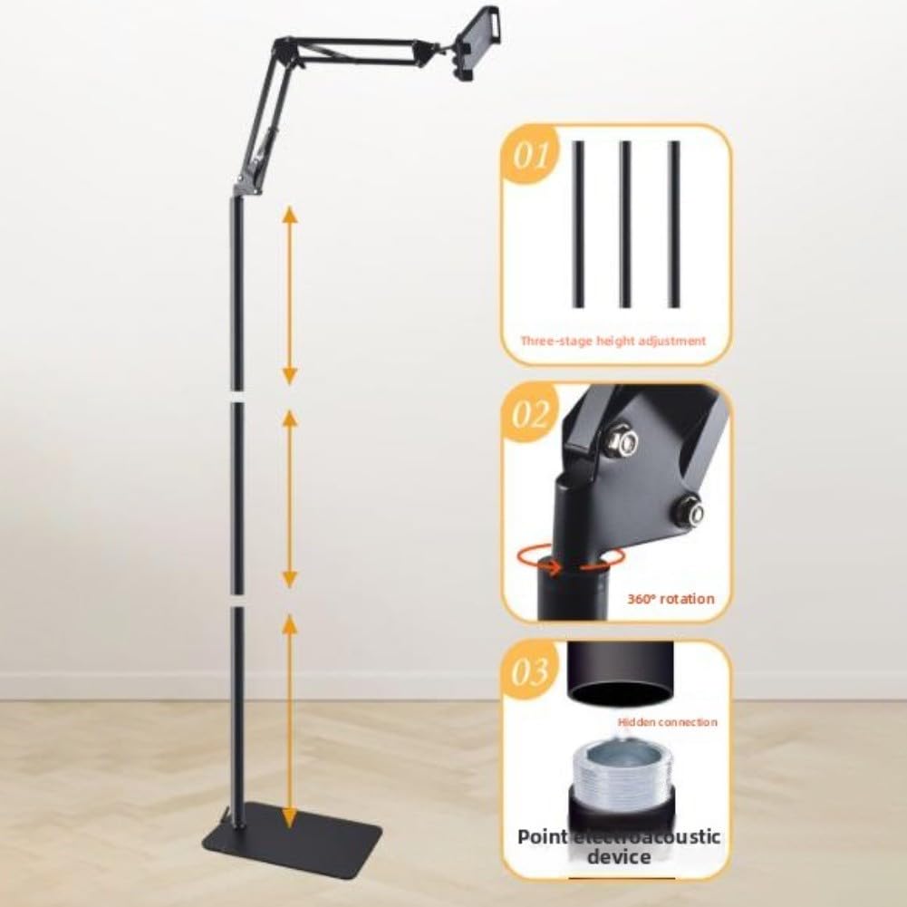 Supporto per Tablet da Pavimento Regolabile in Acciaio al Carbonio - Base per pesante per iPad e per smartphone 4-13 Pollici - Stand da Scrivania con Morsetto(B)