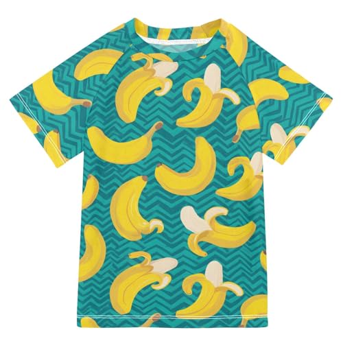 ALAZA Kids Rash Guard Boys Toddler Swim Shirts Short Sleeve Striped Banana UPF 50+ 3T