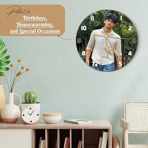 Image of SAVRI Personalized Photo Wall Clock for Him 9x9 Inch -Customized Picture Printed Acrylic Clock | Birthday, Anniversary & Valentine Gift for Boyfriend, Husband, Brother, Son | Modern Room Decor for Men