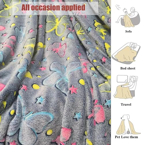 Image of Happy Hues Glow in The Dark Blanket Kids-Teens Boys & Girls Travel Lightweight Throw Blankets Soft & Fluffy (Butterfly)