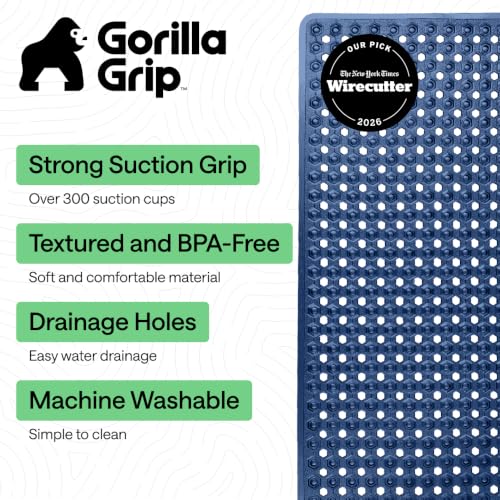Image of GORILLA GRIP Bath Tub Shower Mat, Bathtub Floor Liner, 35x16 Clear Navy