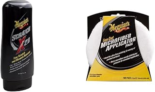 Meguiar's G10307EU ScratchX Car Paint Scratch Remover 207ml, swirl and paint blemish remover. Now with wax protection & Meguiar's X3080EU Even Coat 5 Inch Microfibre Applicator Pads (2 Pack)
