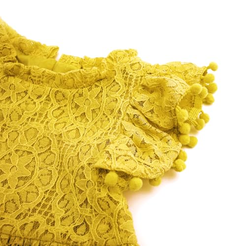 Image of BGFKS Baby Girl Tutu Dress Elegant Lace Pom Pom Flutter Sleeve with Flower Headband Set
