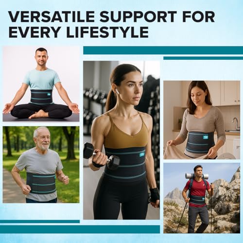 Image of Q DEVICES Abdominal Support Belt for Men & Women - Anti-Roll Waist Trimmer with Nylon Reinforcement - Adjustable Compression Wrap for Posture, Lower Back Relief & Core Support - Fits 24-44 inch