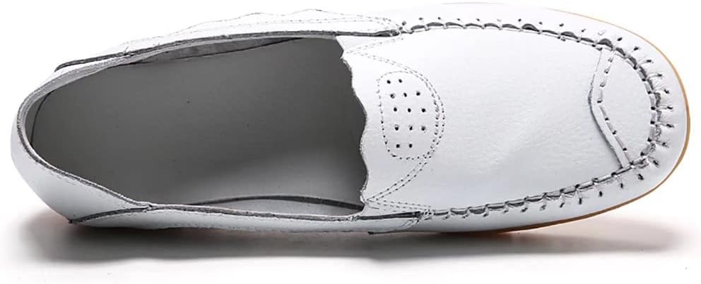 FolHaoth Women's Leather Loafer Slip On Moccasin Comfortable Casual Shoes Non Slip Natural Driving Fashion Moccasin Flats Breathable Soft Nurse Walking Ladies Shoes 7.5 White image 2 of 4 B09XHT1R5B