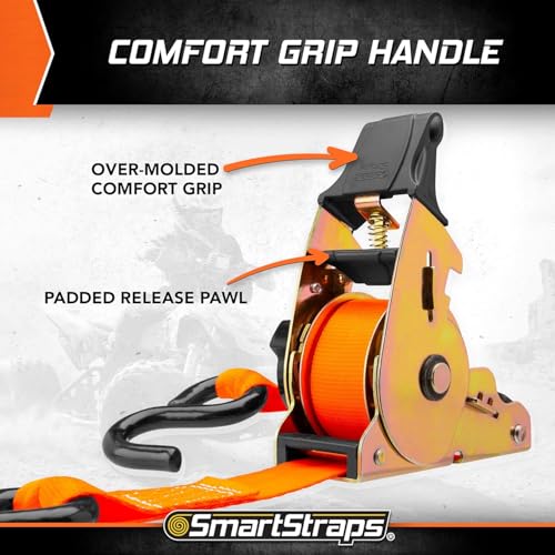 Image of SMARTSTRAPS 10' Retractable Ratchet Straps, 2 Pack - 3,000lb Break Strength, 1,000lb Safe Work Load - Haul Motorcycles, Boats, and Appliances with Patented Technology Heavy Duty Ratchet Straps