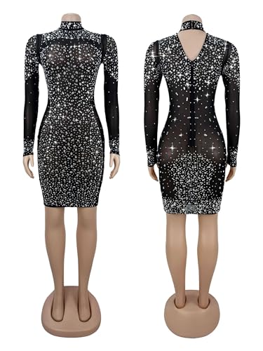 Image of Figdaw Sparkling Rhinestone Bodycon Dress for Women Special Occasions,Night Out