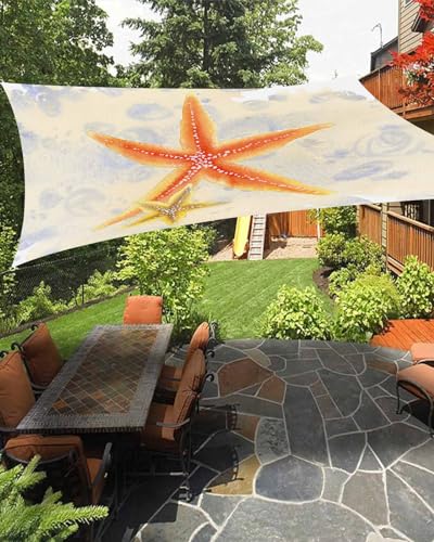 Boanket Sun Shade Sail 12' x 16', Coastal Starfish Sun Blocking Shades Privacy Outdoor Covering, Watercolor Ocean Nautical Summer Beach Shade Cloth for Patio Deck Terrace Garden Lawns Beach Backyard
