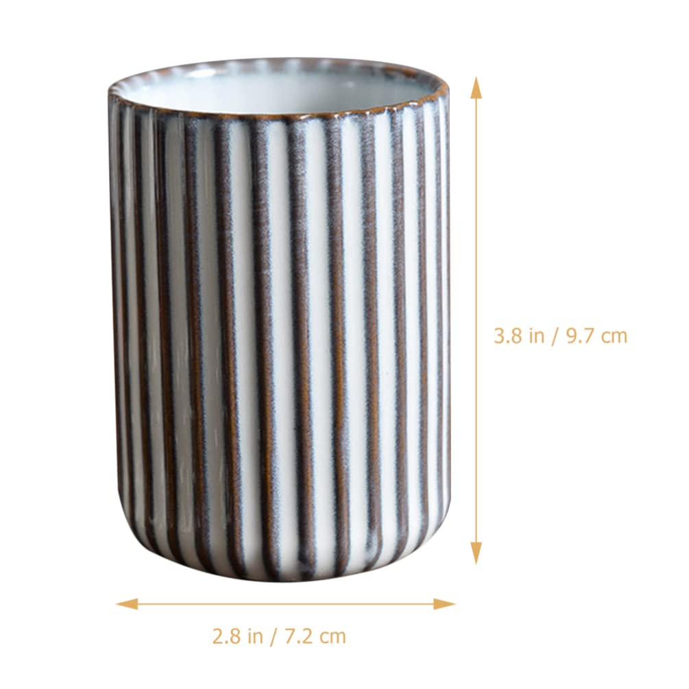 LIFKOME Ceramics Coffee Mugs Chinese or Japanese Style Porcelain Milk Mug No Handles Vintage Stripe Beverage Cup Drinks Tumbler for Tea Lovers 300ml White