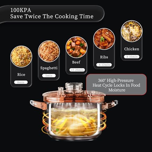 Image of TIBORANG 8.5 QT Stainless Steel Pressure Cooker, [Multi-Cooker for Gas & Induction Stove] [Saves 70% Cooking Time] [One-Hand Operation], Family Size for 3-5 People, Olla de Presion | [Multi-Cooker for Gas & Induction Stove Pressure Cooker] [Saves 70% Cooking Time] [One-Hand Operation], Olla de Presion