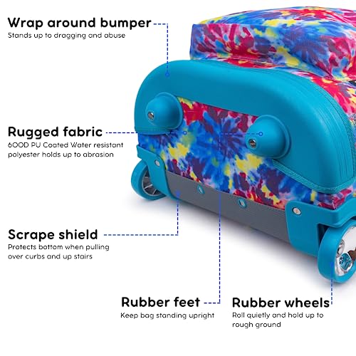 Image of J World Sunrise Kids Rolling Backpack with Wheels for Girls Boys, Roller Bookbag for School, 18 x 13 x 9 Inches, Tie Dye