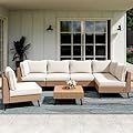 LAUSAINT HOME Outdoor Patio Furniture, 7 Piece Outdoor Sectional Sofa PE Rattan Wicker Patio Conversation Sets, All Weather Patio Furniture Set with Thick Cushions for Garden, Backyard(Beige)