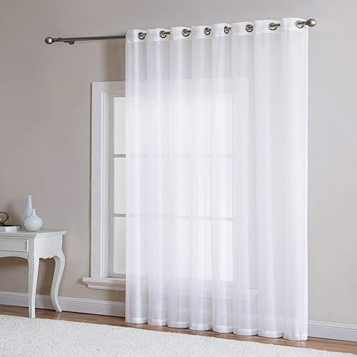 Miniatura 10 de ASATEX Par de cortinas de lino sintético de color blanco extralargas de 54 x 120 pulgadas para sala de estar. Los paneles de ventana con ojales