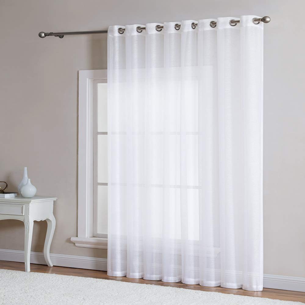ASATEX 1 Extra Wide White Color 102 x 84 Inches Faux Linen Sheer Patio Door Curtains. Dining Room or Kitchen Sliding Glass Door Panel Can Also Be Used