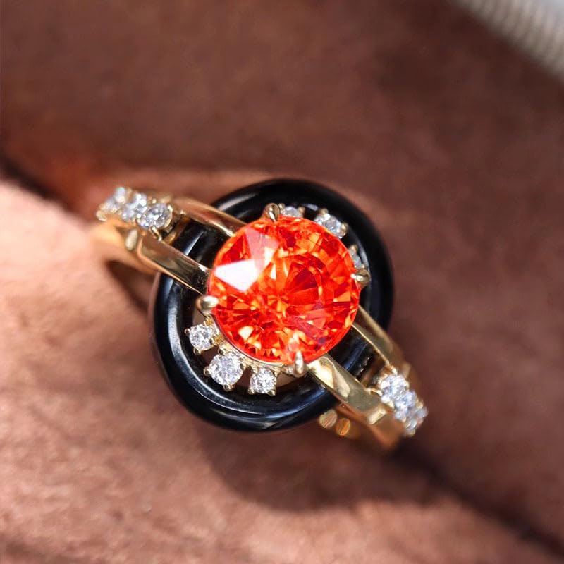 Image of 18k Gold Two Tone Vintage Shiny Ruby Crystal Vintage Heavy Industry Gold Plated Black Agate Antique Colorful Treasure Ring Size 8