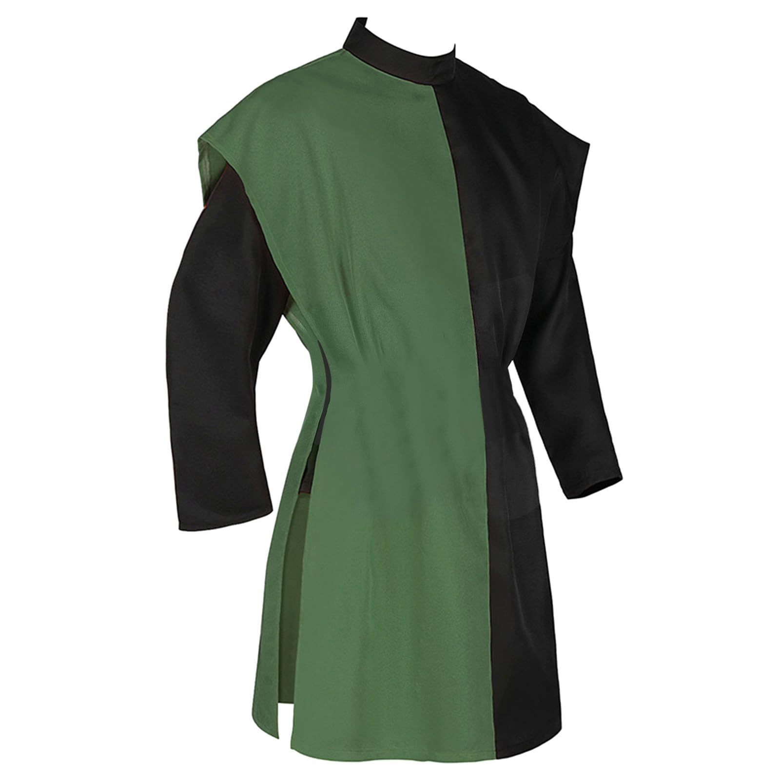 Men's Medieval Tunic LARP Knight Shirt Skirt Robe Cosplay Outfit Halloween Party Victorian Costume Viking Renaissance Stand-Up Collar Shirt Green XXL